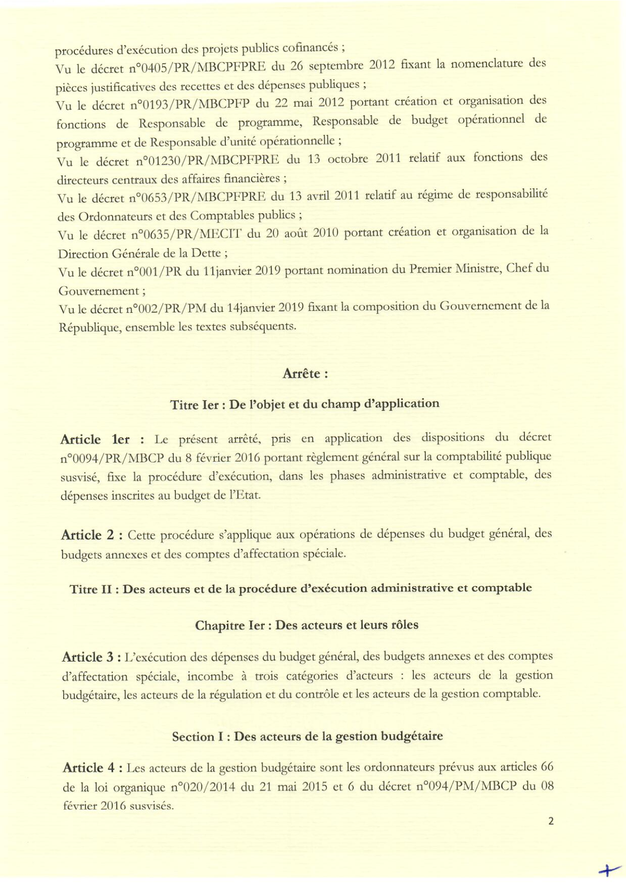 Arrêté fixant procédure d'exécution des dépenses (2)