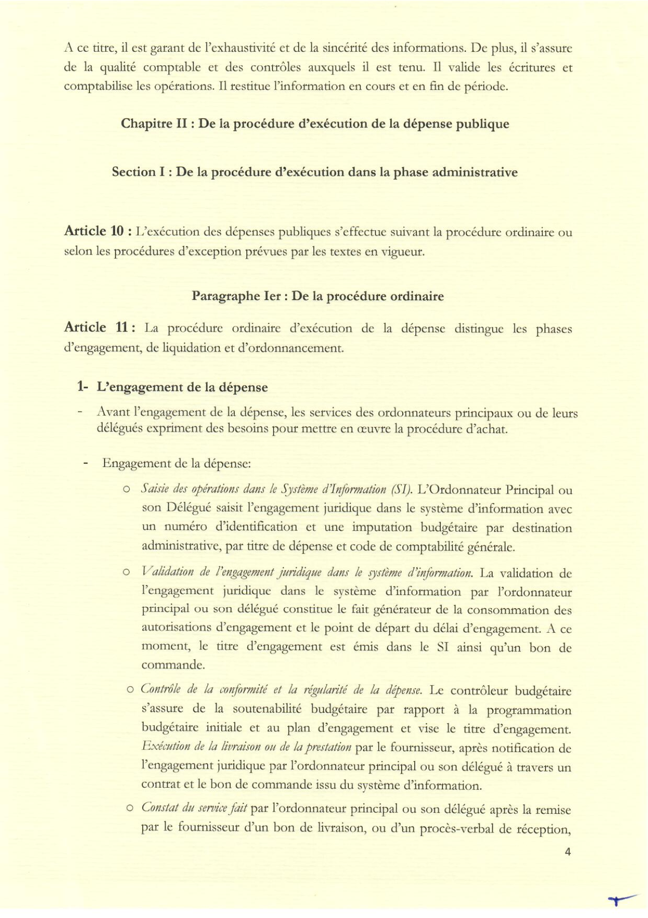 Arrêté fixant procédure d'exécution des dépenses (4)