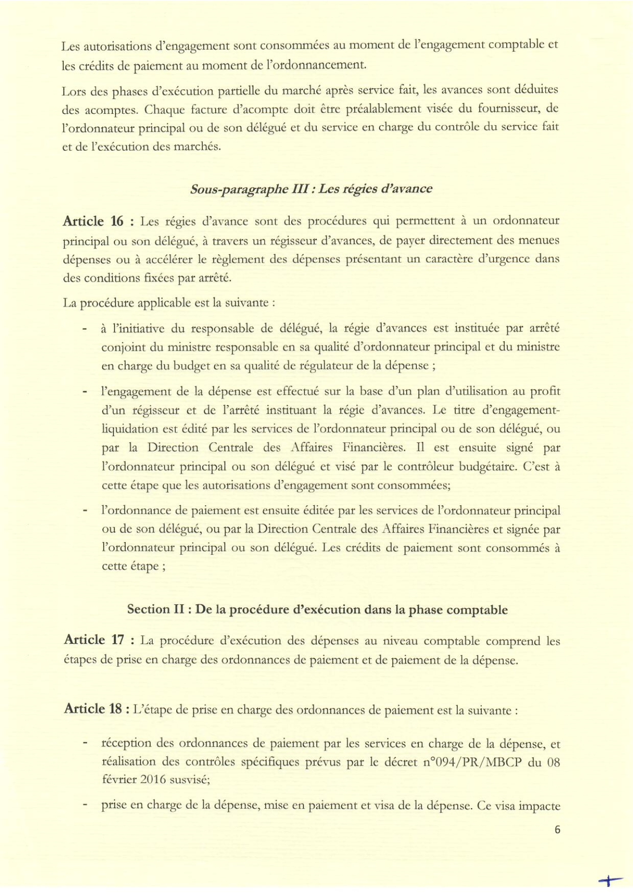 Arrêté fixant procédure d'exécution des dépenses (6)
